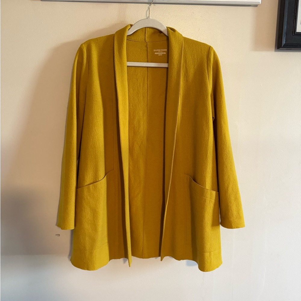 Eileen Fisher Yellow Open Front Cardigan- Wool, natural fiber
